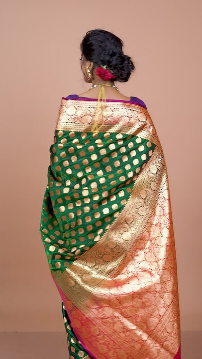 Green-Red Banarasi Semi-Silk Saree with Zari work