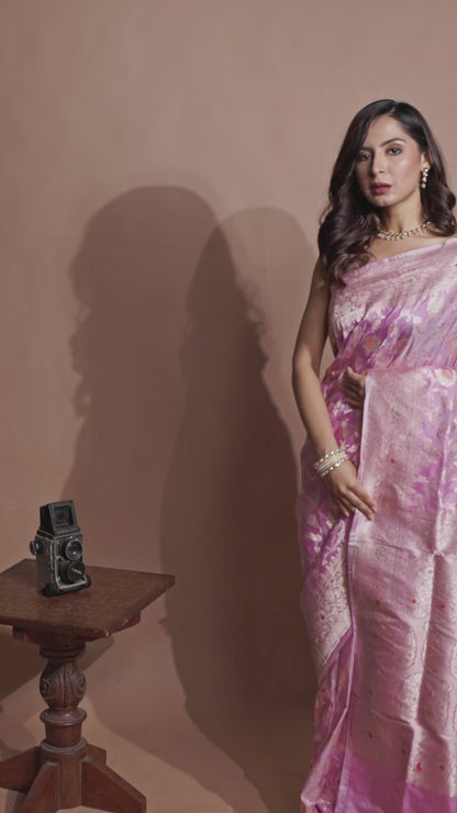 Pink Pure Katan Silk Banarasi Handloom Saree with Zari work