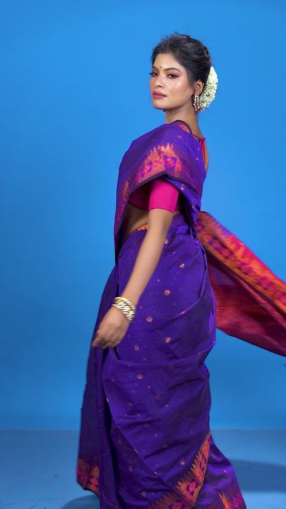 Purple Viscose cotton Banarasi Saree