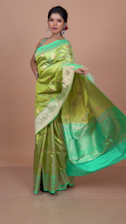 Pista Pure Katan Silk Banarasi Handloom Saree with Zari work