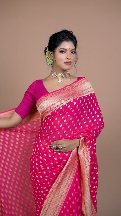 Pink Pure Chiffon Silk Khaddi Georgette Banarasi Handloom Saree with Zari work