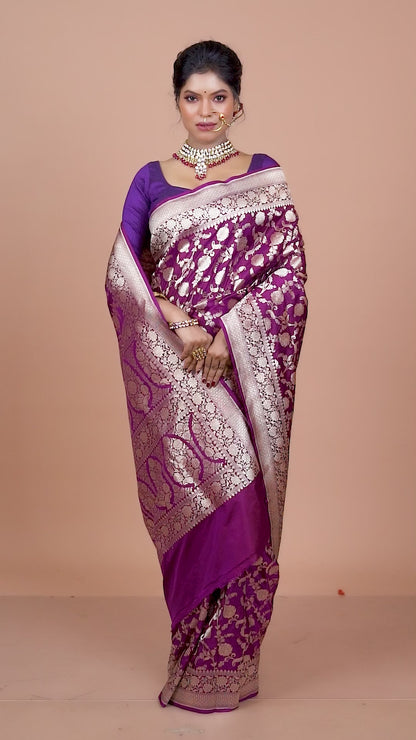 Maroon Pure Katan Silk Banarasi Handloom Saree with Zari work