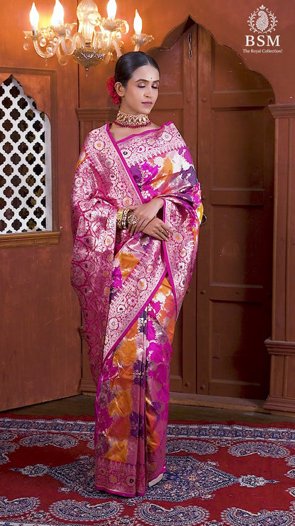 Multi-color Rangkaat Pure Katan Silk Banarasi Handloom Saree with Zari work