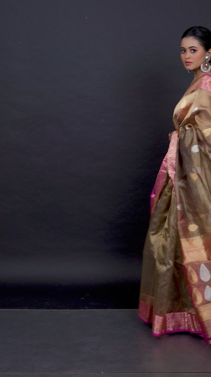 Pastel Color Pure Tissue Silk Banarasi Handloom Saree with Zari work